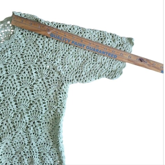 Bay Studio Crochet Knit Cardigan Sz XL Soft Sage Green Vintage Cottagecore Y2K - Picture 12 of 16